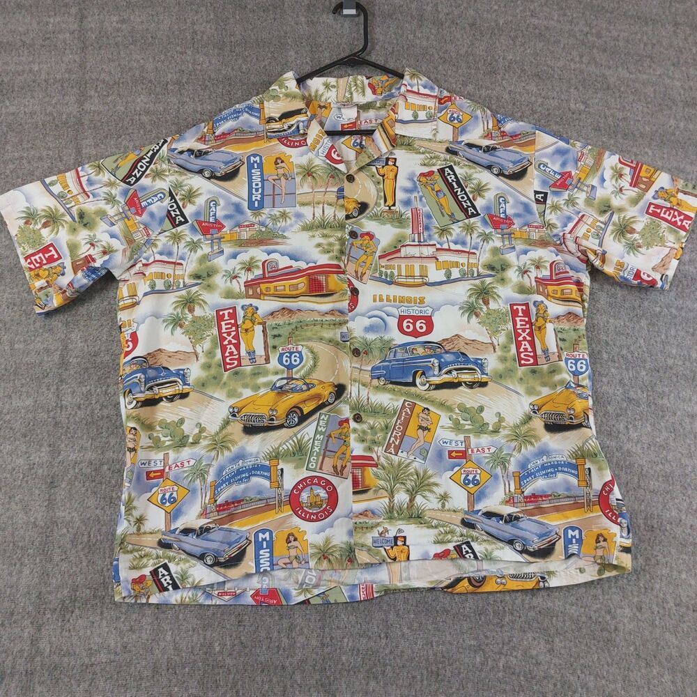 Pacific Legend Rt 66 Hawaiian Shirt Men 2XL (NO SIZE TAG) All Over Car Print